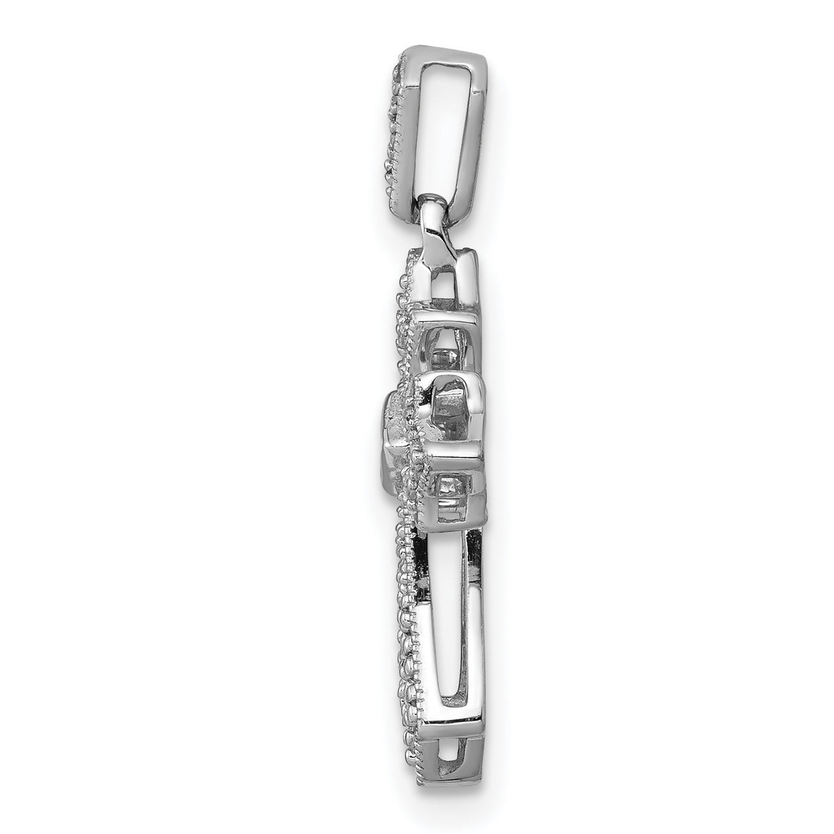14k White Gold Cross Pendant with Diamond Accents, Floral Openwork, Vintage Religious Charm