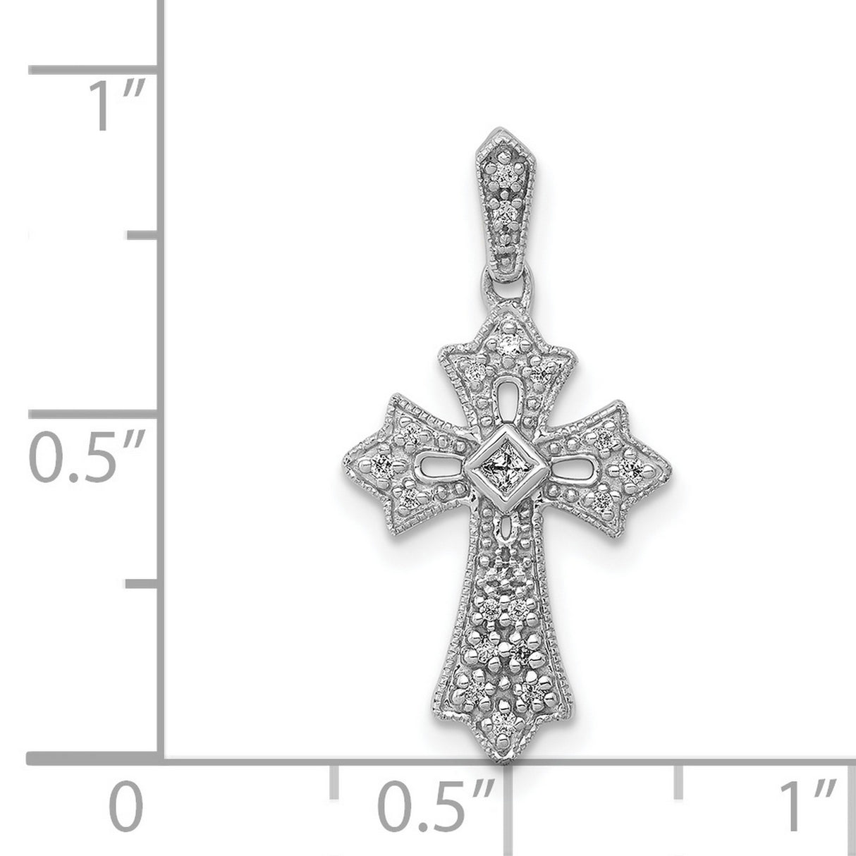 14k White Gold Cross Pendant with Diamond Accents, Floral Openwork, Vintage Religious Charm