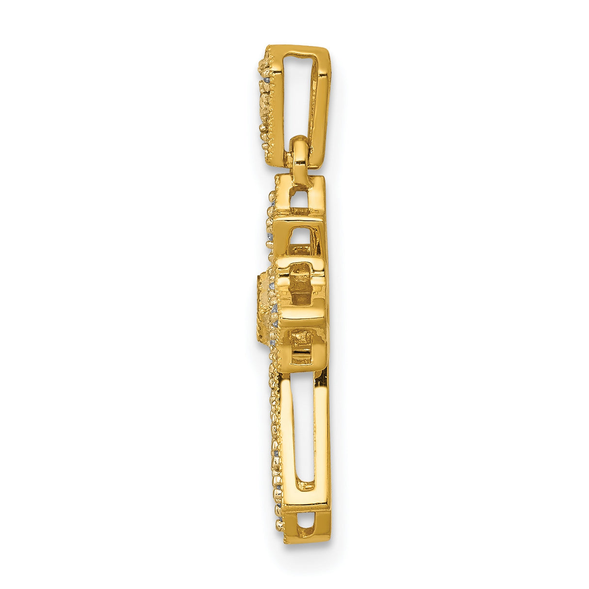 14k Yellow Gold Cross Pendant with Pave Diamond, Vintage Ornate Faith Charm for Men and Women