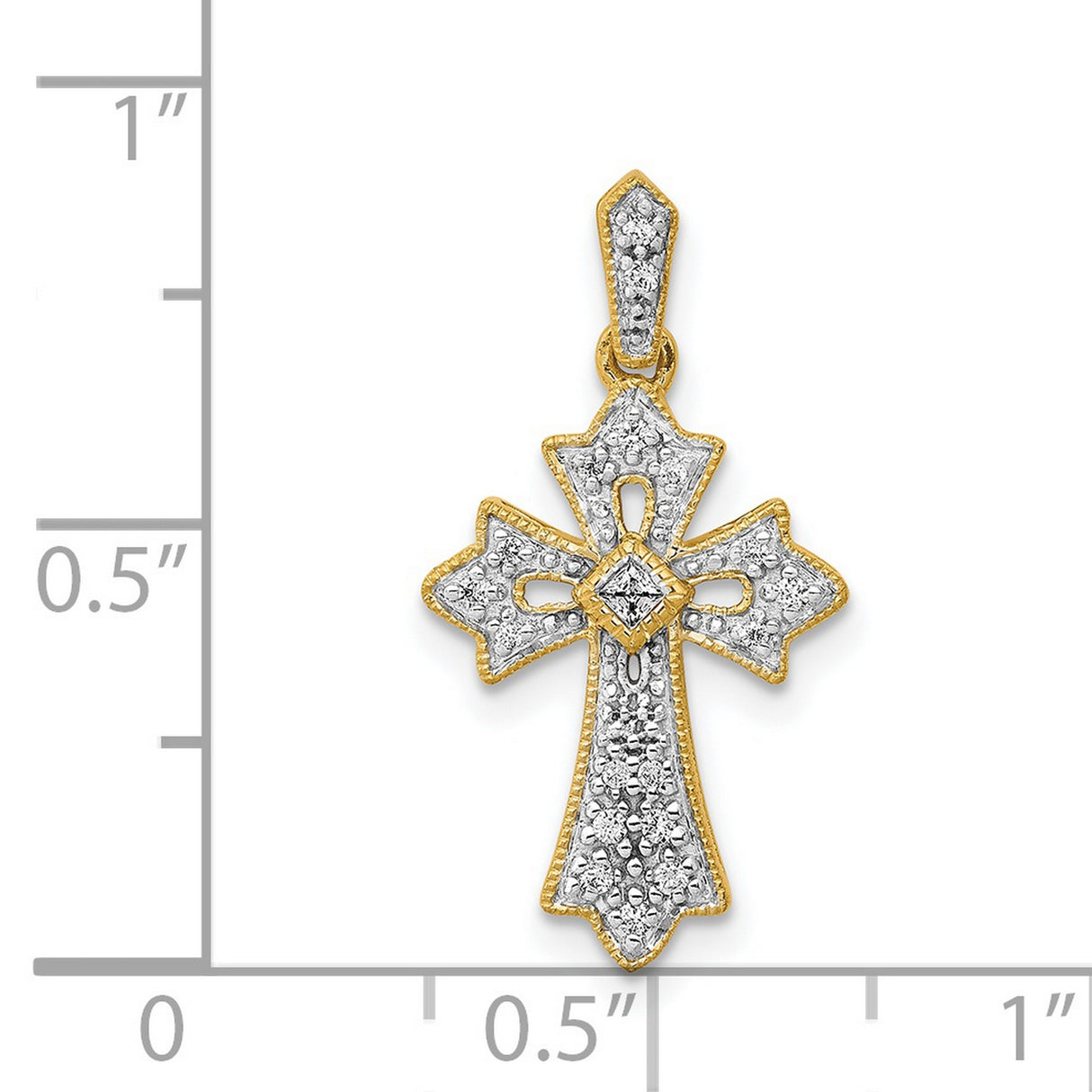 14k Yellow Gold Cross Pendant with Pave Diamond, Vintage Ornate Faith Charm for Men and Women