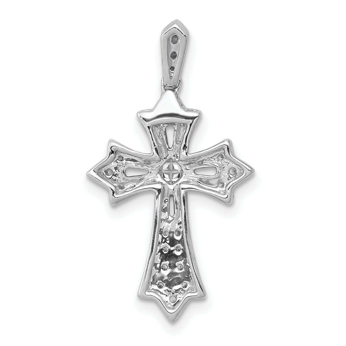 10k White Gold Cross Pendant with Diamond Accents, Fleur de Lis Design, Religious Charm