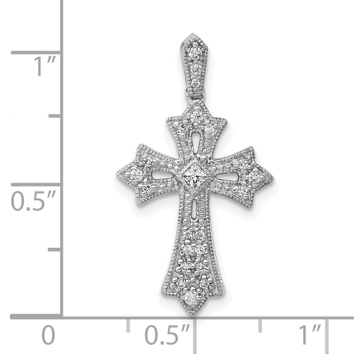 10k White Gold Cross Pendant with Diamond Accents, Fleur de Lis Design, Religious Charm