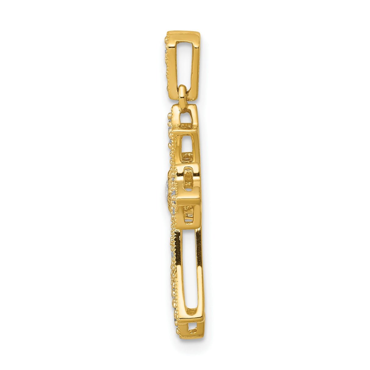 10k Yellow Gold Fleur de Lis Cross Pendant with Diamond, Vintage Inspired Religious Jewelry