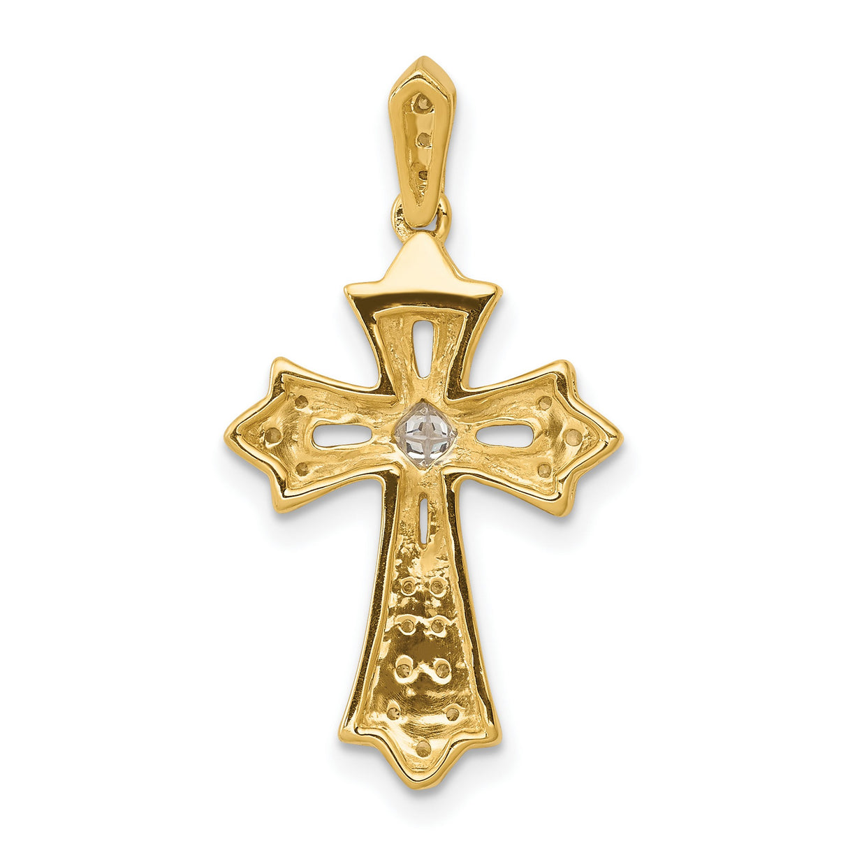 10k Yellow Gold Fleur de Lis Cross Pendant with Diamond, Vintage Inspired Religious Jewelry