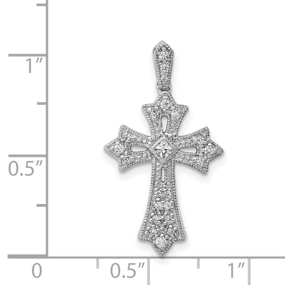 14k White Gold Diamond Fleur de Lis Cross Pendant, Vintage Inspired Religious Jewelry