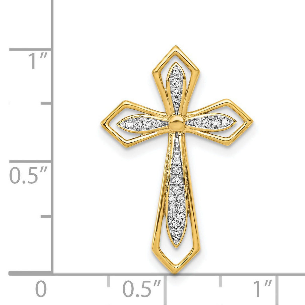 14k Yellow Gold Diamond Cross Pendant with Pave Setting and Layered Design