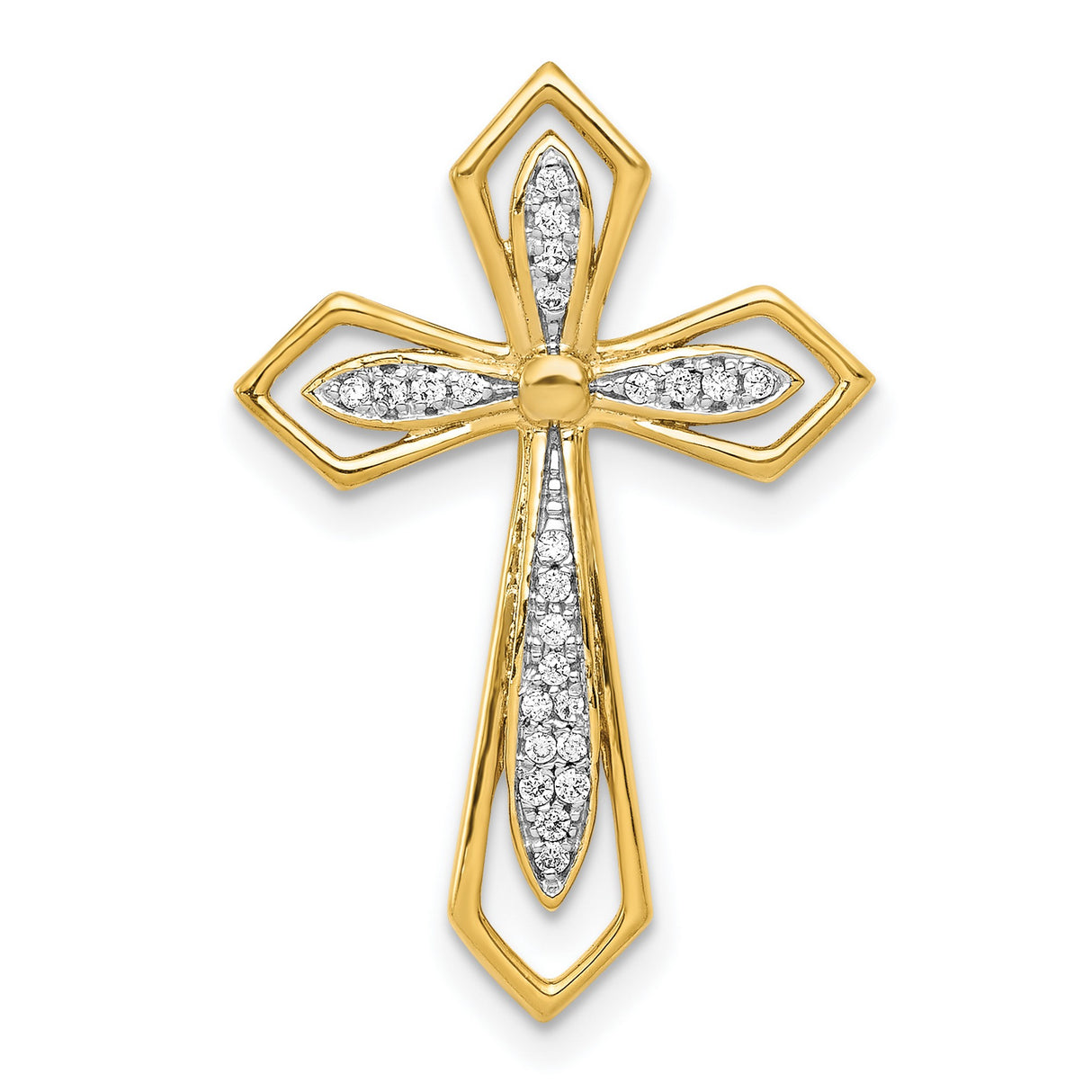 14k Yellow Gold Diamond Cross Pendant with Pave Setting and Layered Design