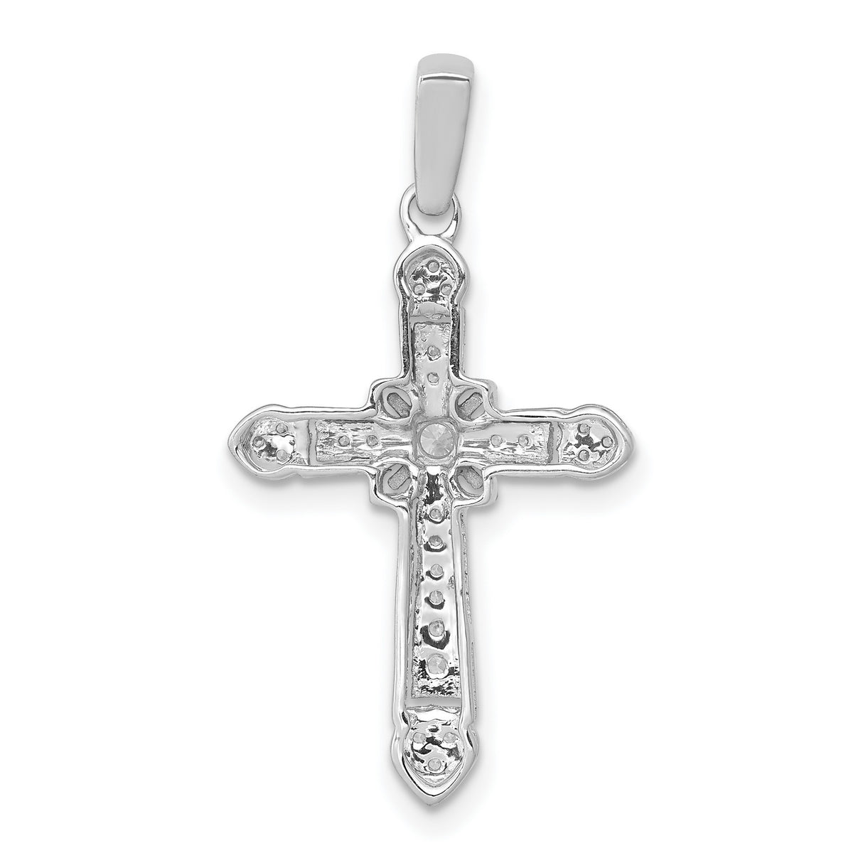 14k White Gold Diamond Filigree Cross Pendant, Vintage Style with Milgrain Detailing