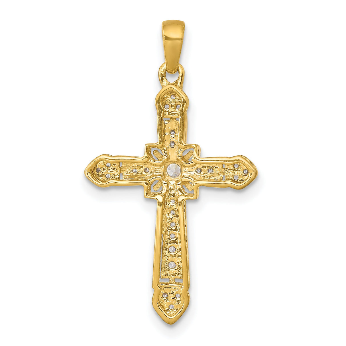 14k Yellow Gold Diamond Filigree Cross Pendant, Vintage Religious Charm for Men and Women
