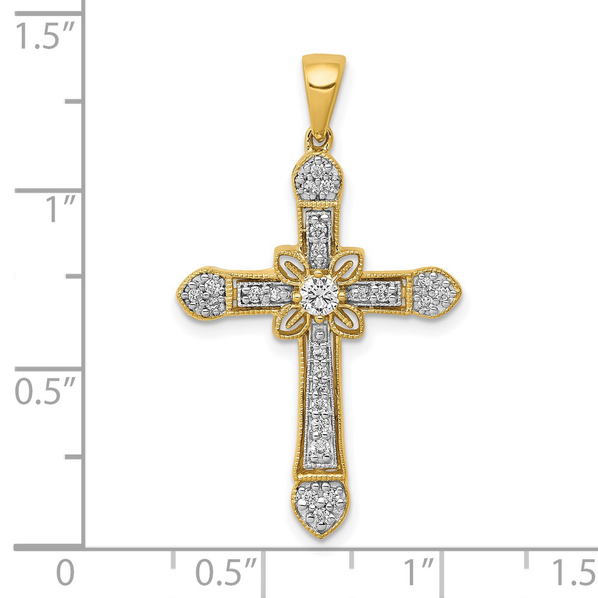 10k Yellow Gold Cross Pendant with Diamonds, Filigree Religious Charm for Men and Women