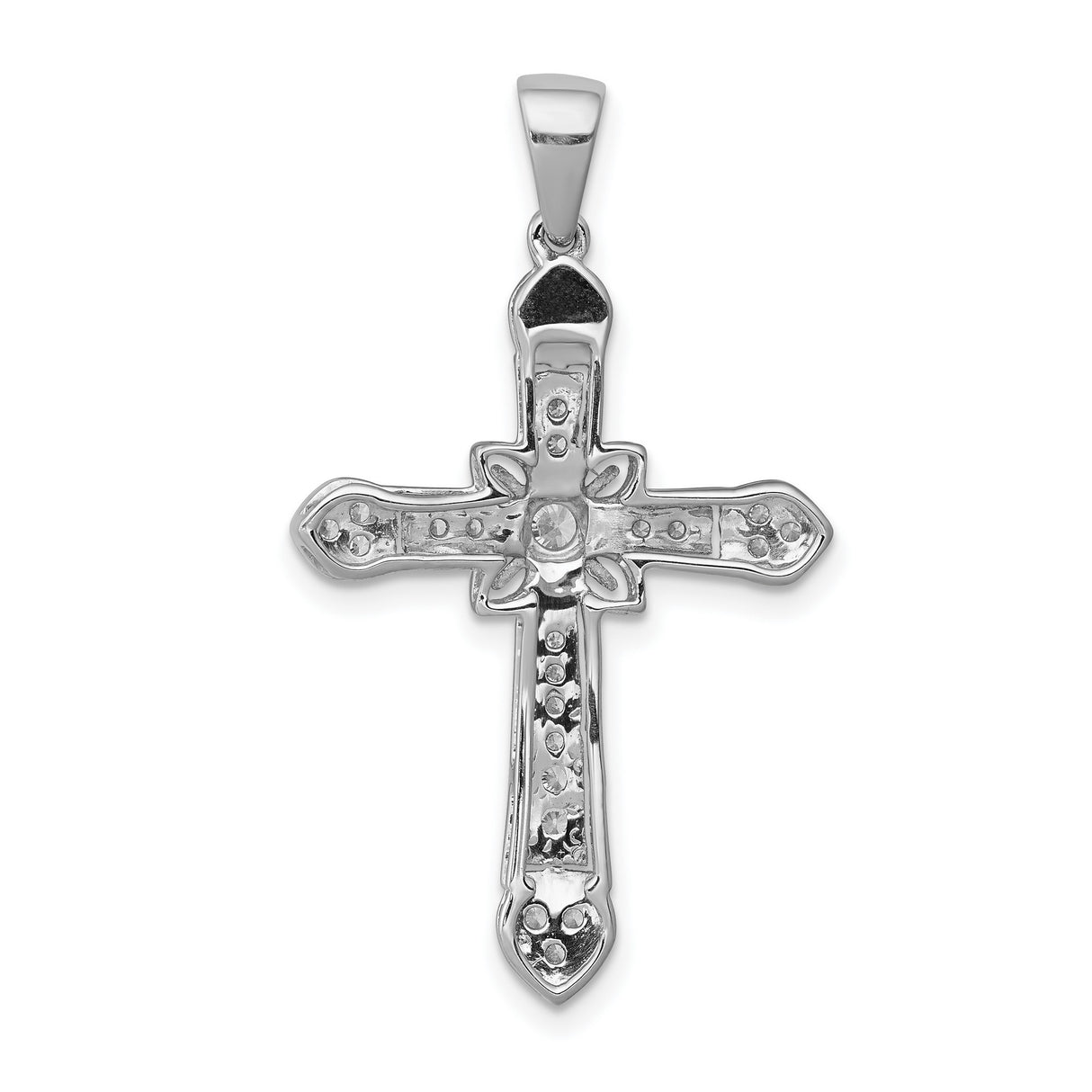 14k White Gold Diamond Filigree Cross Pendant with Milgrain Detail, Religious Charm for Men and Women