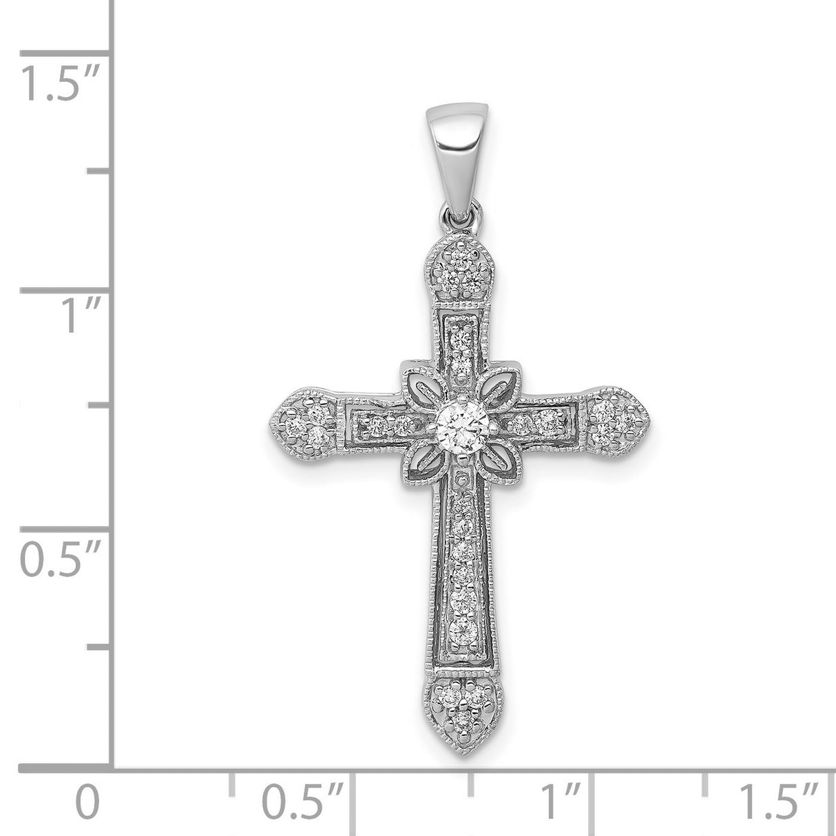 14k White Gold Diamond Filigree Cross Pendant with Milgrain Detail, Religious Charm for Men and Women