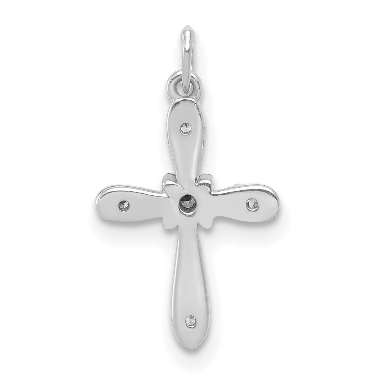 10k White Gold Cross Pendant with Diamond, Polished Modern Spiritual Design for Men and Women