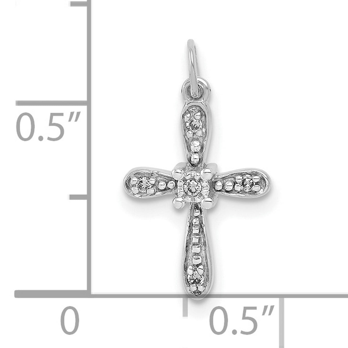 10k White Gold Cross Pendant with Diamond, Polished Modern Spiritual Design for Men and Women