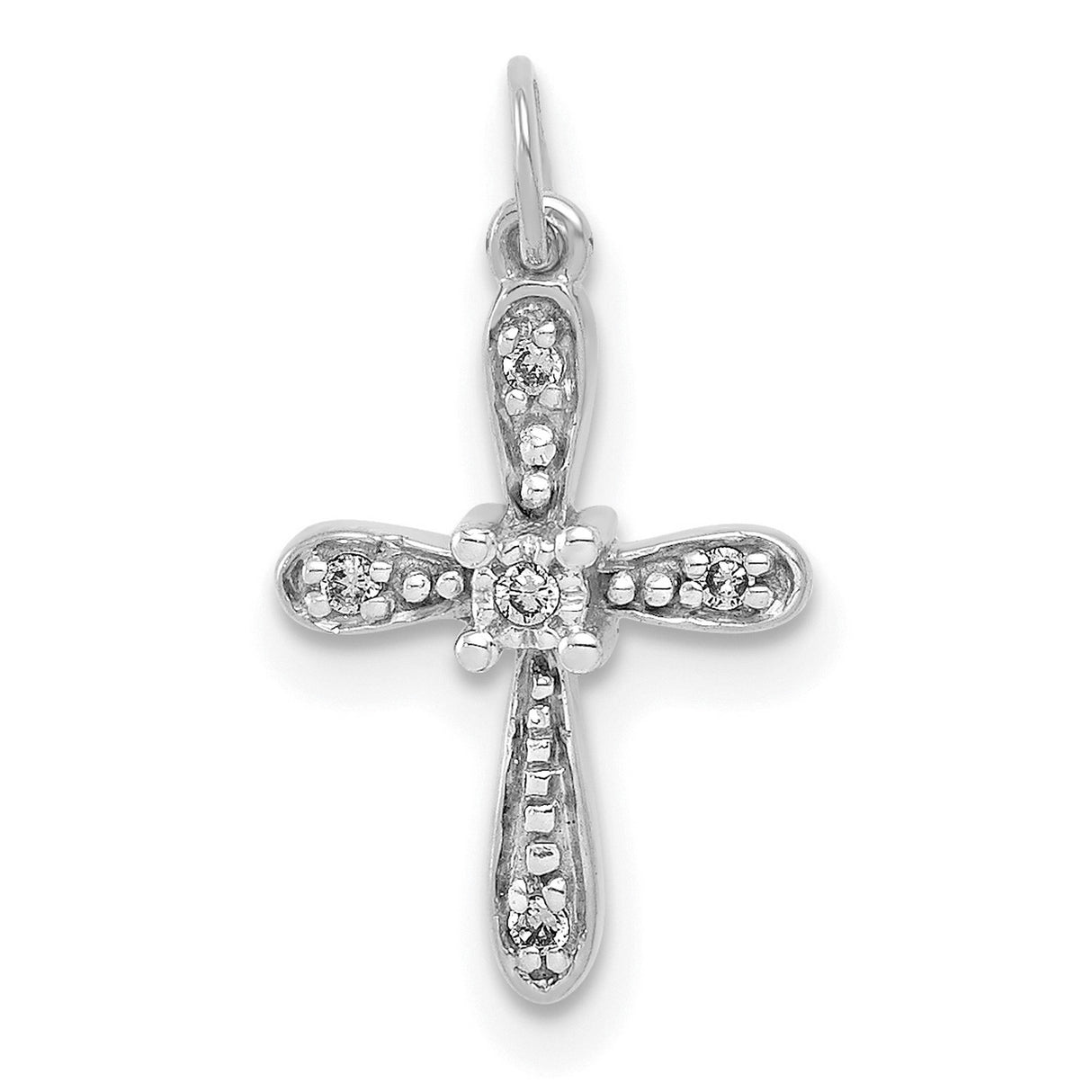 10k White Gold Cross Pendant with Diamond, Polished Modern Spiritual Design for Men and Women