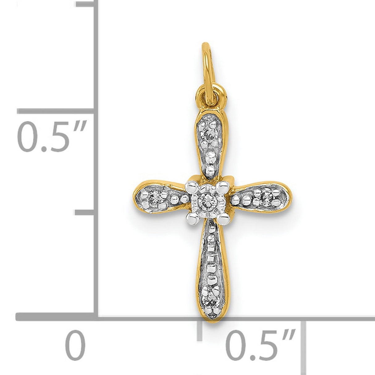 10k Multi-Tone Gold Diamond Cross Pendant, Textured Arms, Modern Faith Design