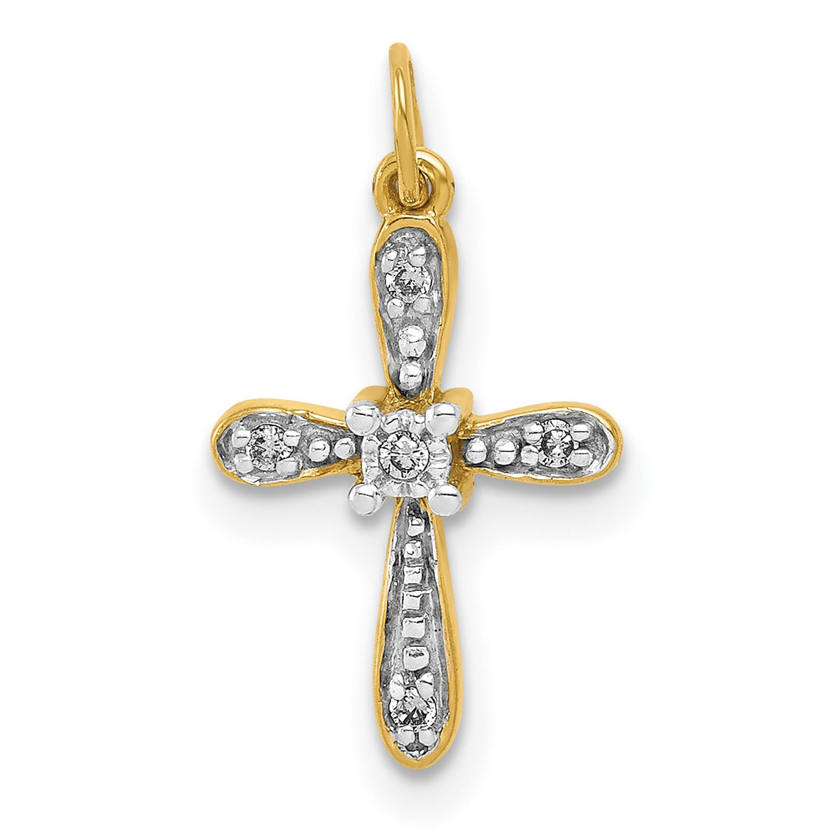 10k Multi-Tone Gold Diamond Cross Pendant, Textured Arms, Modern Faith Design