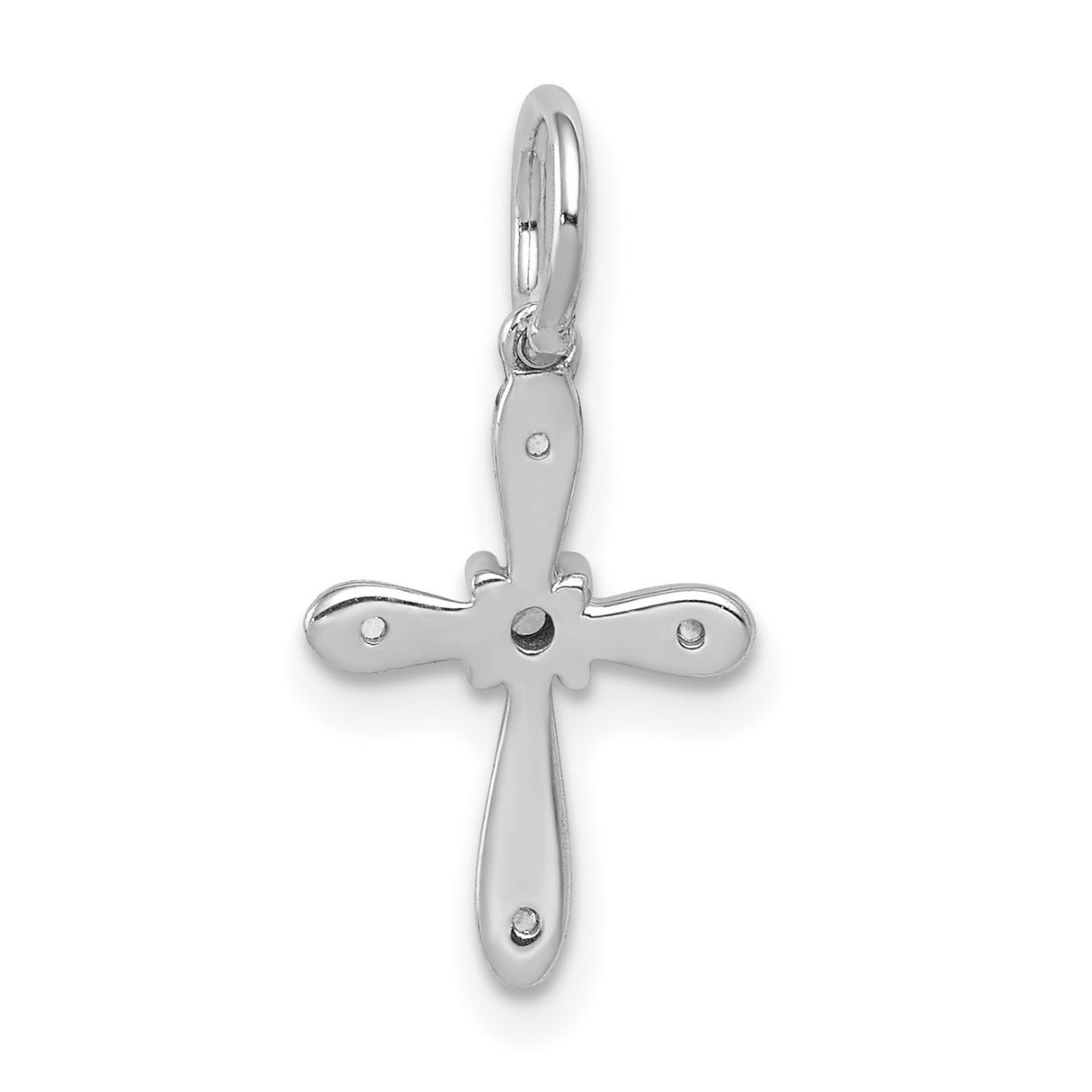14k White Gold Cross Pendant with Diamond Detail, Glossy Finish, Minimalist Religious Jewelry