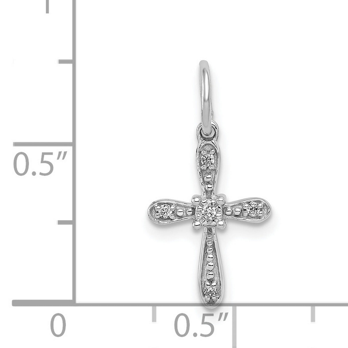 14k White Gold Cross Pendant with Diamond Detail, Glossy Finish, Minimalist Religious Jewelry