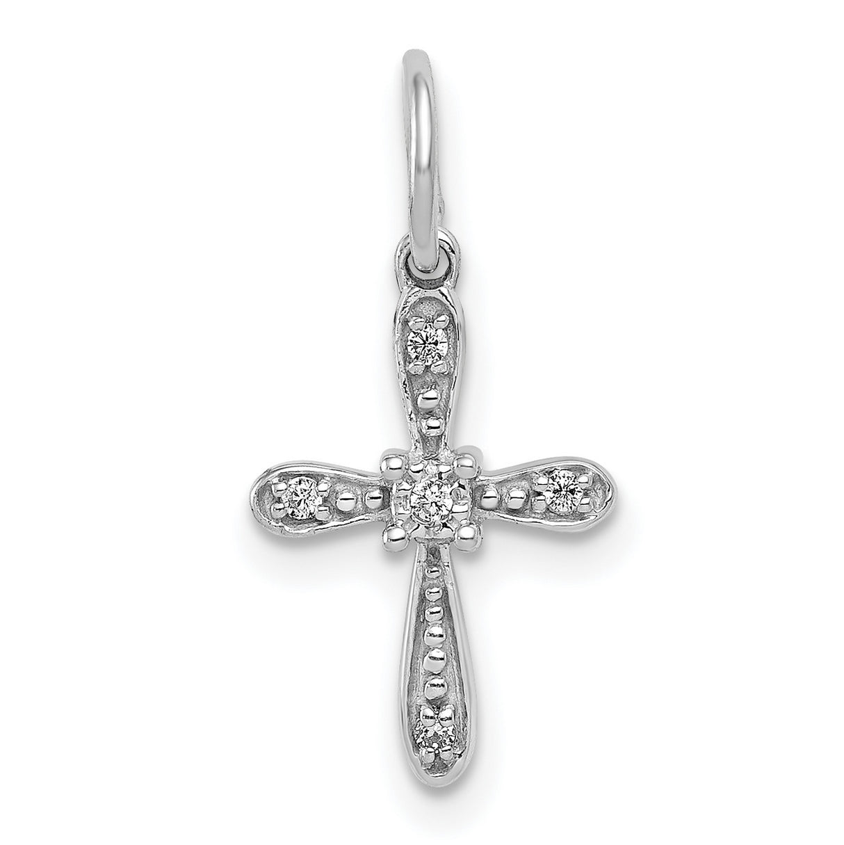 14k White Gold Cross Pendant with Diamond Detail, Glossy Finish, Minimalist Religious Jewelry