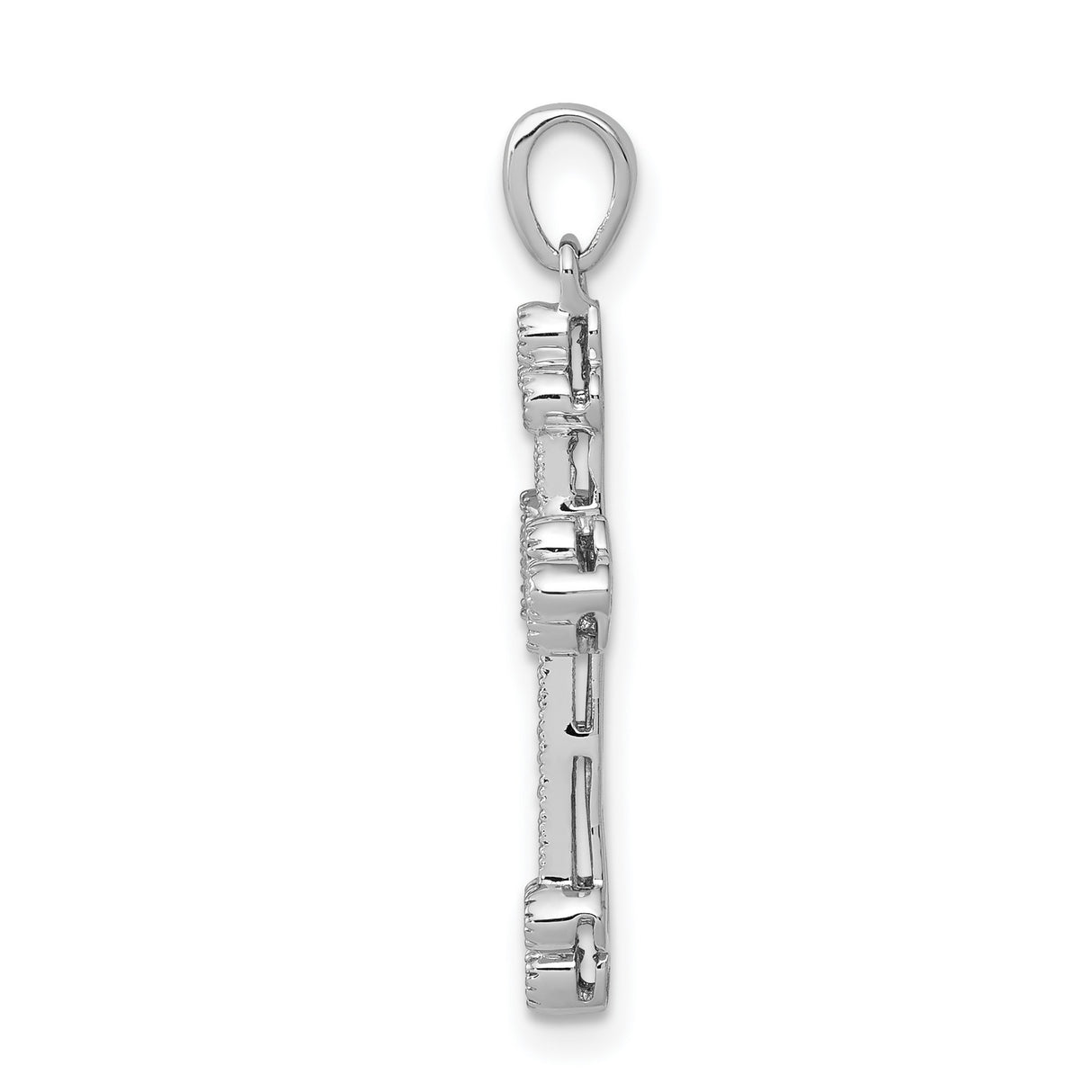 14k White Gold Diamond Cross Pendant with Filigree, Budded Arms, and Vintage Openwork Design