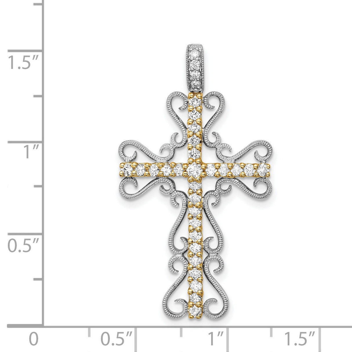 14k Two-Tone Gold Filigree Cross Pendant with Diamond Accents, Vintage Spiritual Design
