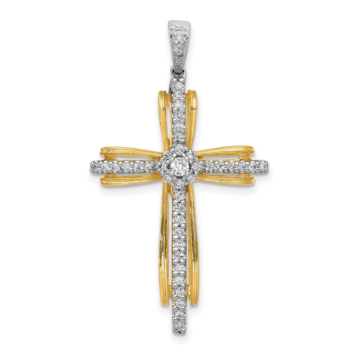 14k Multi-Tone Gold Diamond Cross Pendant, Religious Charm Jewelry for Men and Women