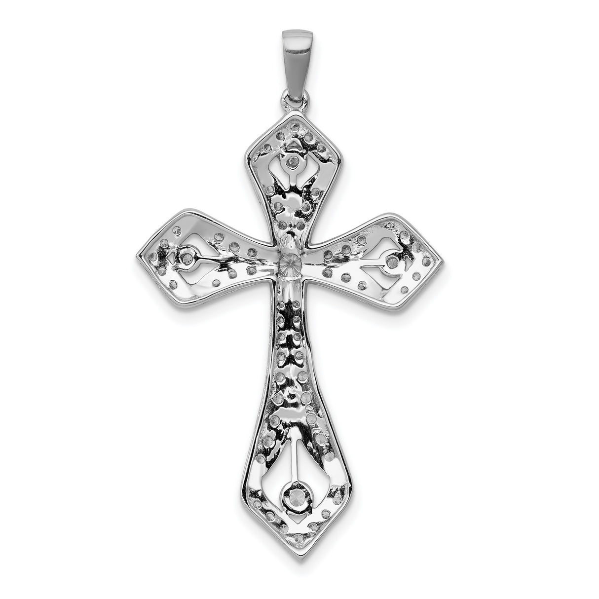 14k White Gold Cross Pendant with Diamond, Vintage Milgrain Religious Charm