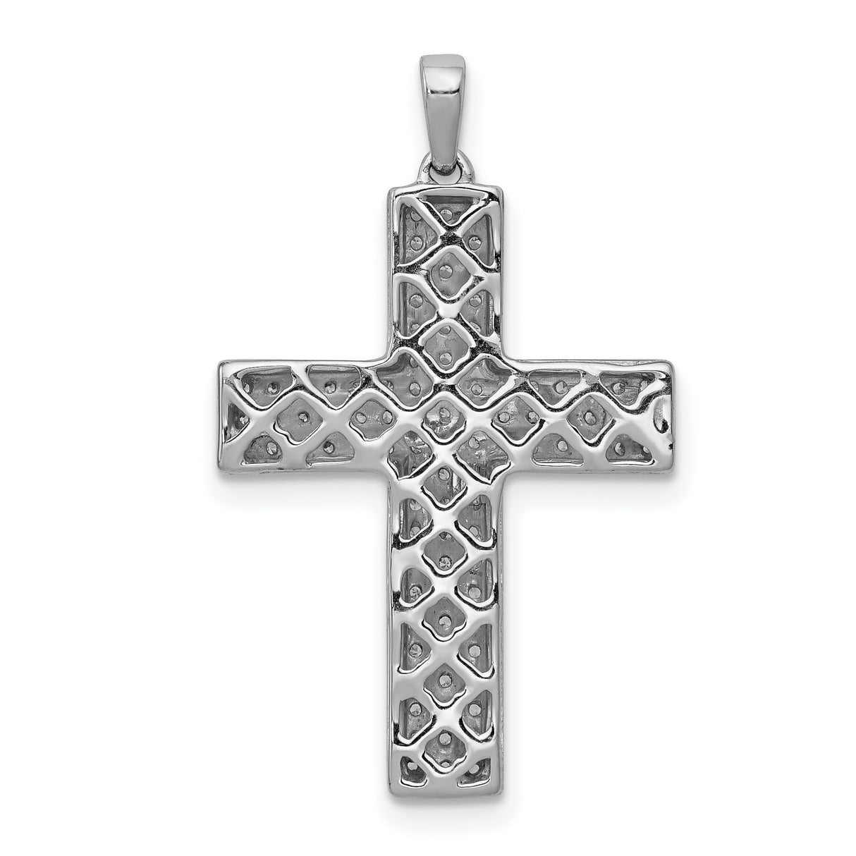 14k White Gold Diamond Cross Pendant, Modern Latin Cross Style, Unisex Religious Jewelry