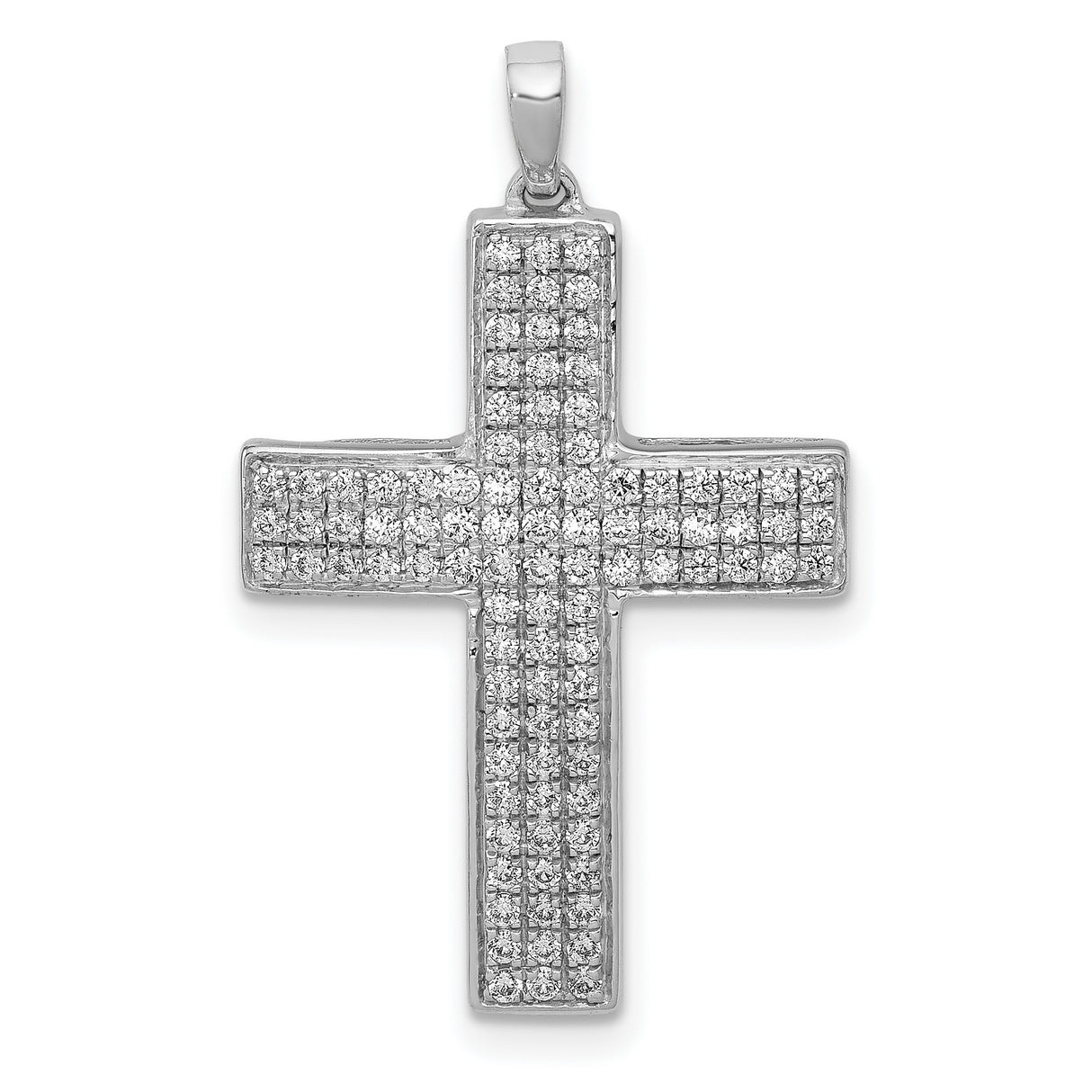 14k White Gold Diamond Cross Pendant, Modern Latin Cross Style, Unisex Religious Jewelry