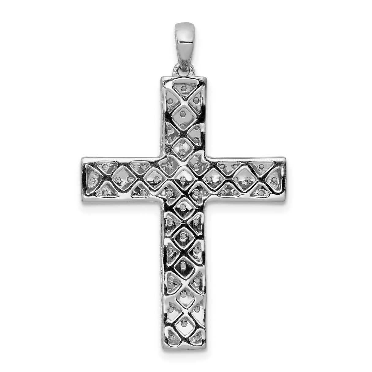 14k White Gold Cross Pendant with Diamond, Symmetrical Faith Design for Men and Women