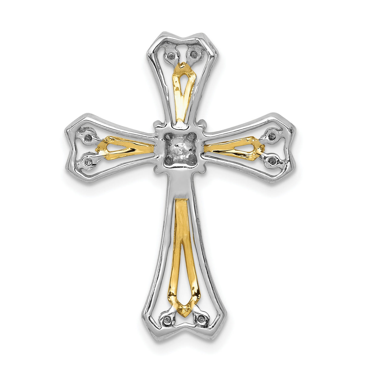 14k Two-Tone Gold Cross Pendant with Diamond Accents, Filigree and Milgrain Design