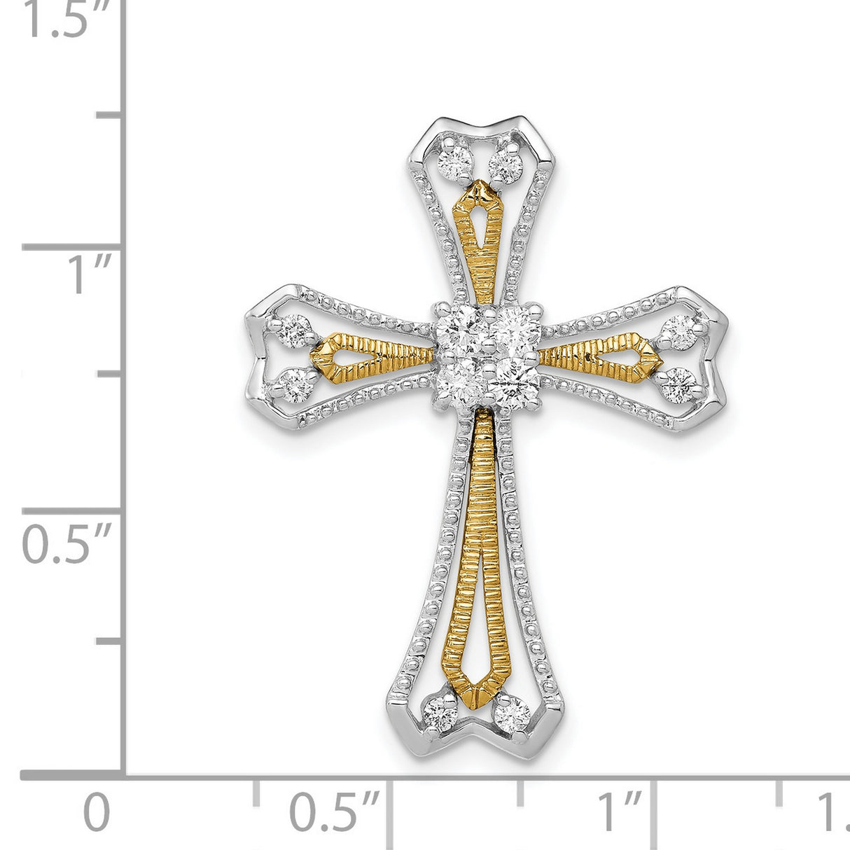 14k Two-Tone Gold Cross Pendant with Diamond Accents, Filigree and Milgrain Design