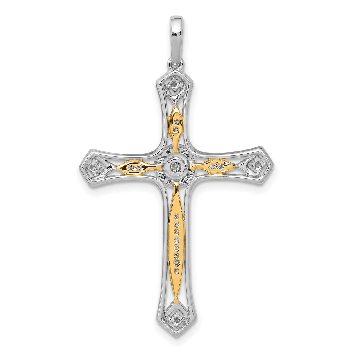 14k Multi-Tone Gold Cross Pendant with Diamond Accents and Milgrain Detail