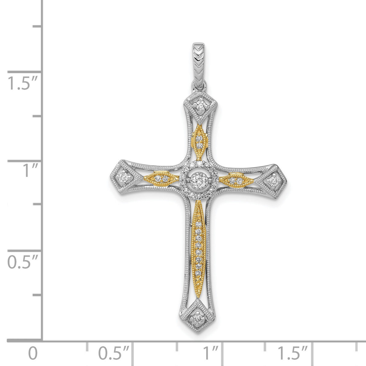 14k Multi-Tone Gold Cross Pendant with Diamond Accents and Milgrain Detail