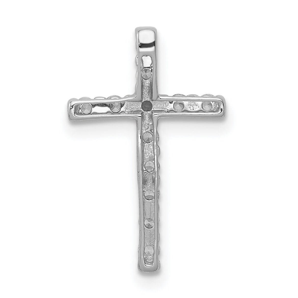 14k White Gold Diamond Cross Pendant with Polished Chain Slide Design