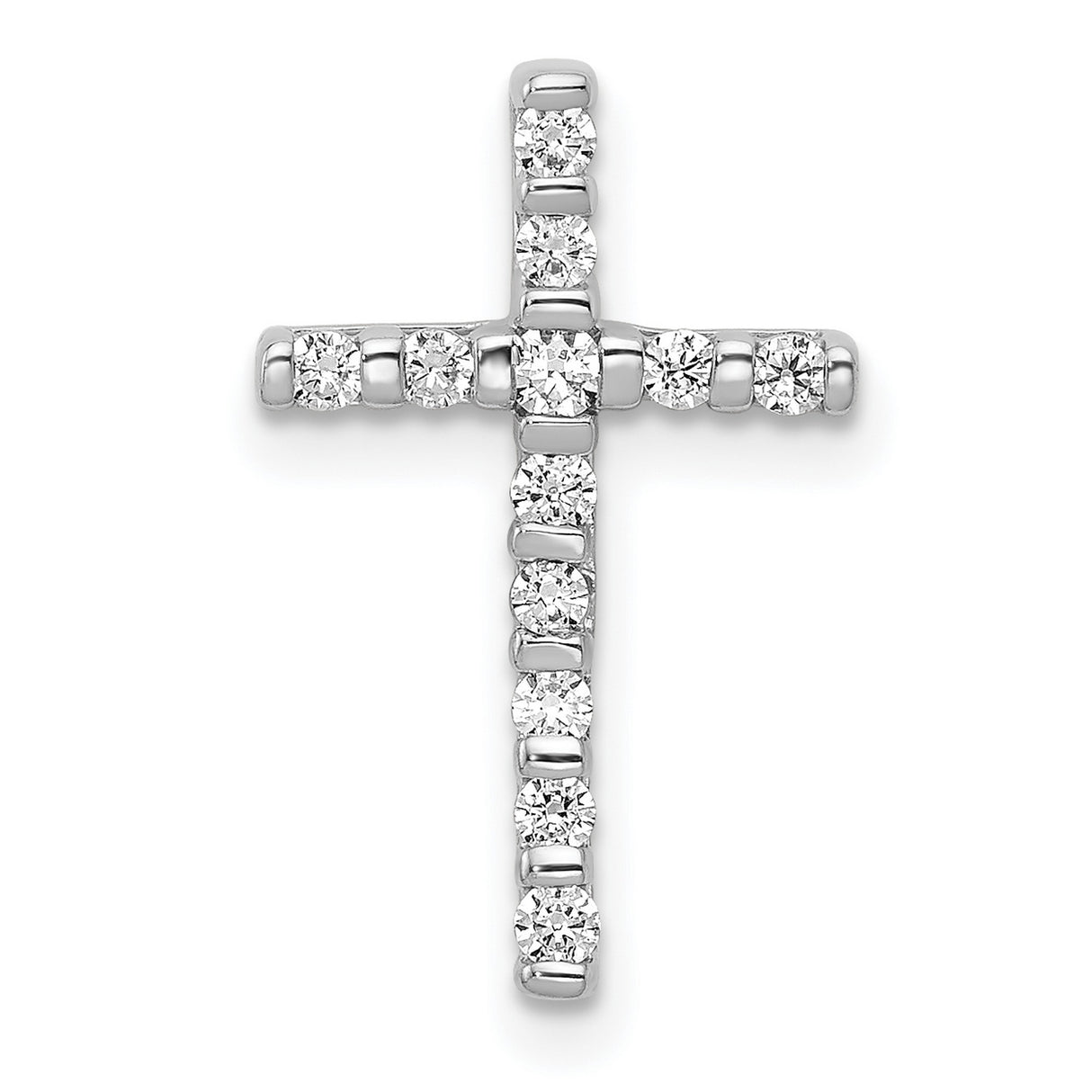 14k White Gold Diamond Cross Pendant with Polished Chain Slide Design