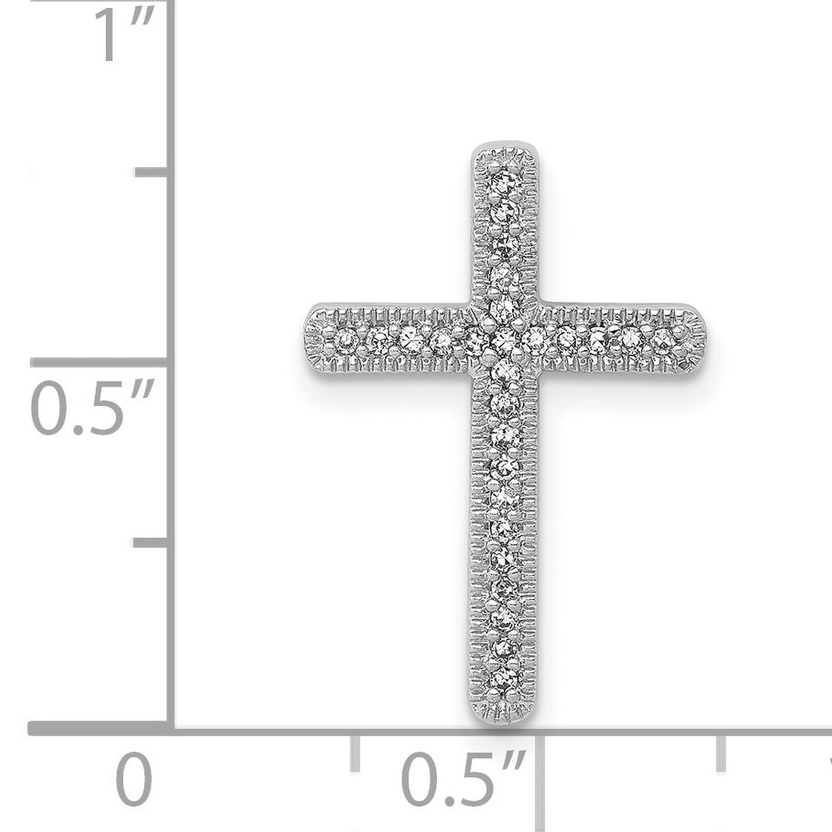 14k White Gold Cross Pendant with Diamond Accents and Milgrain Detailing