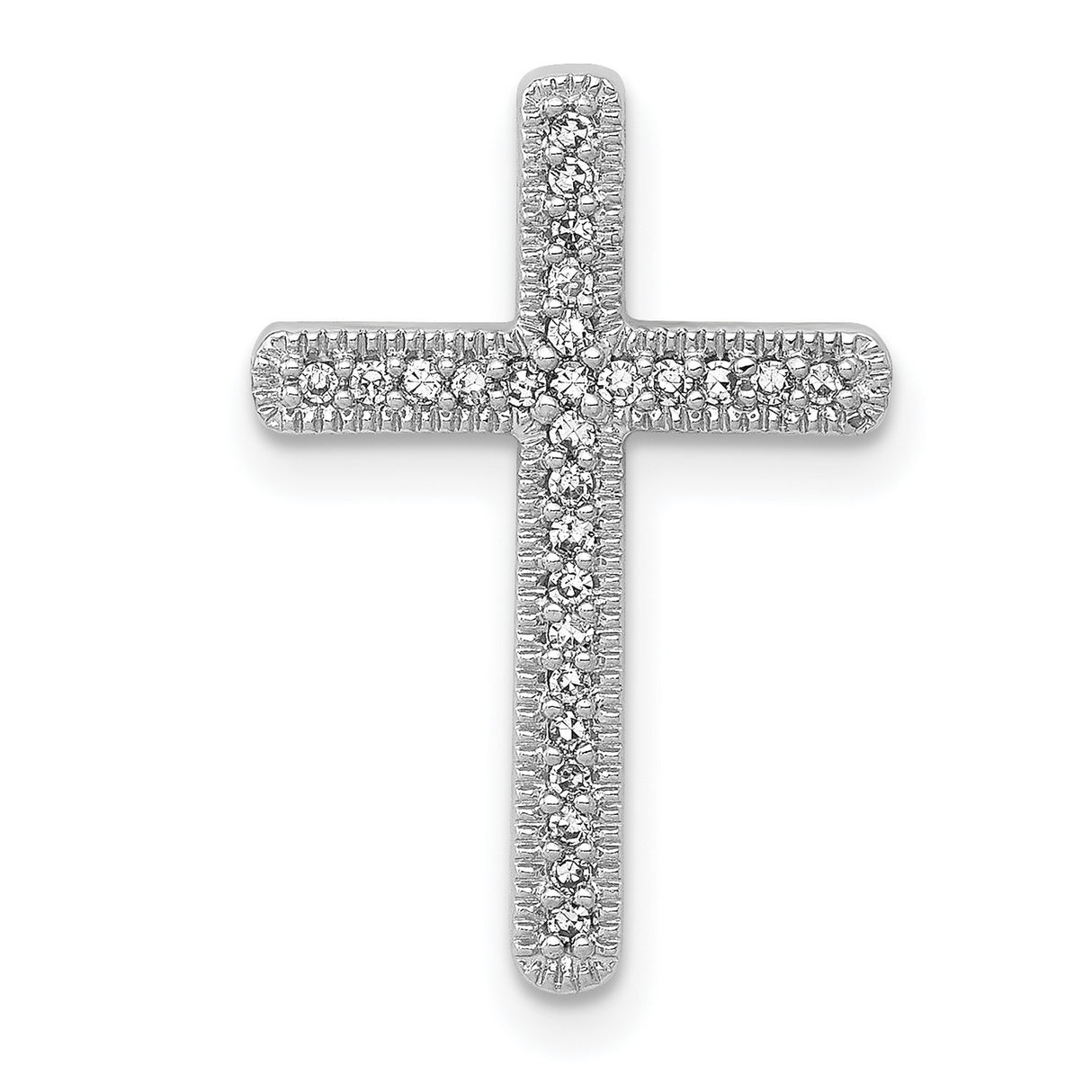 14k White Gold Cross Pendant with Diamond Accents and Milgrain Detailing