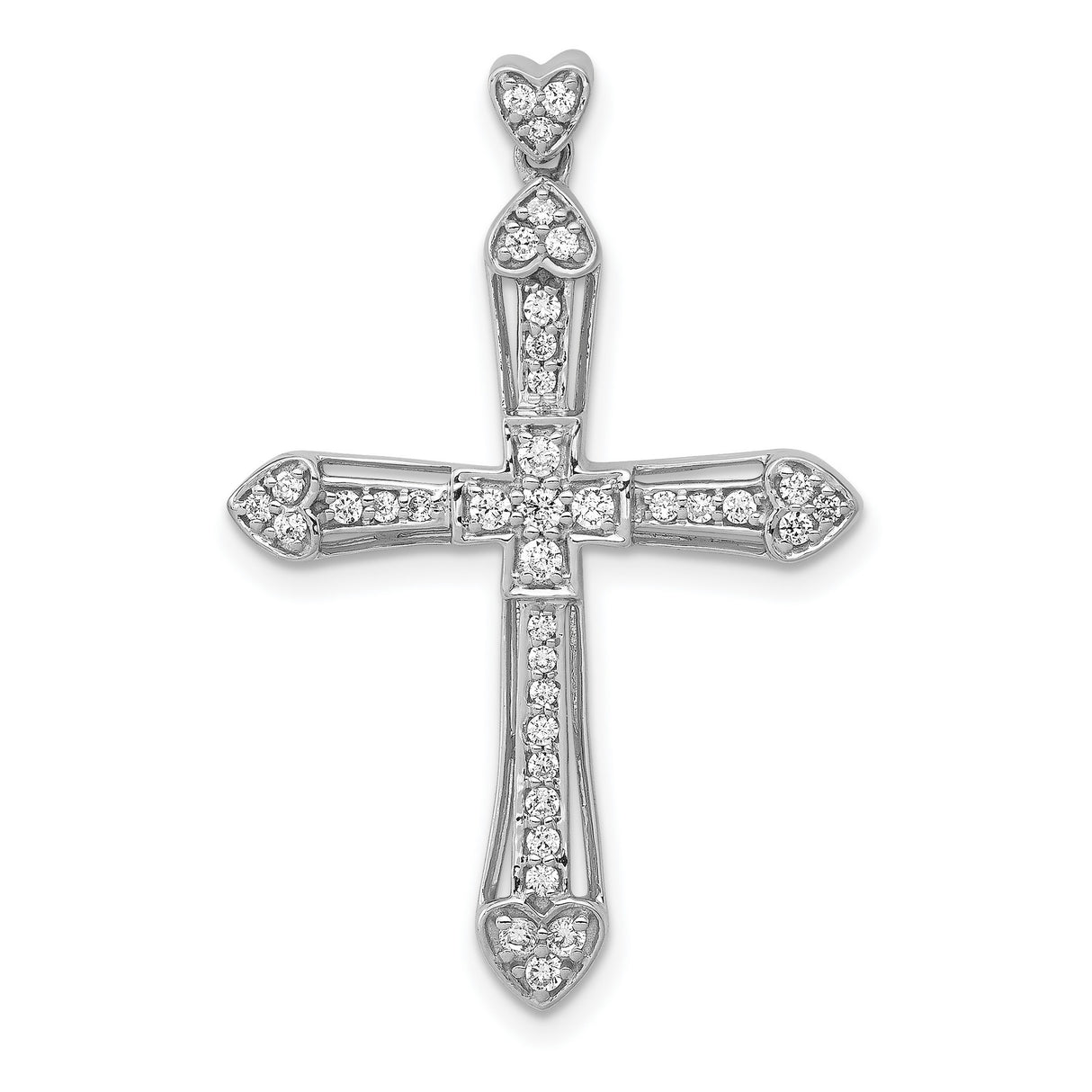 14k White Gold Cross Pendant with Diamond Accents, Religious Charm for Men and Women