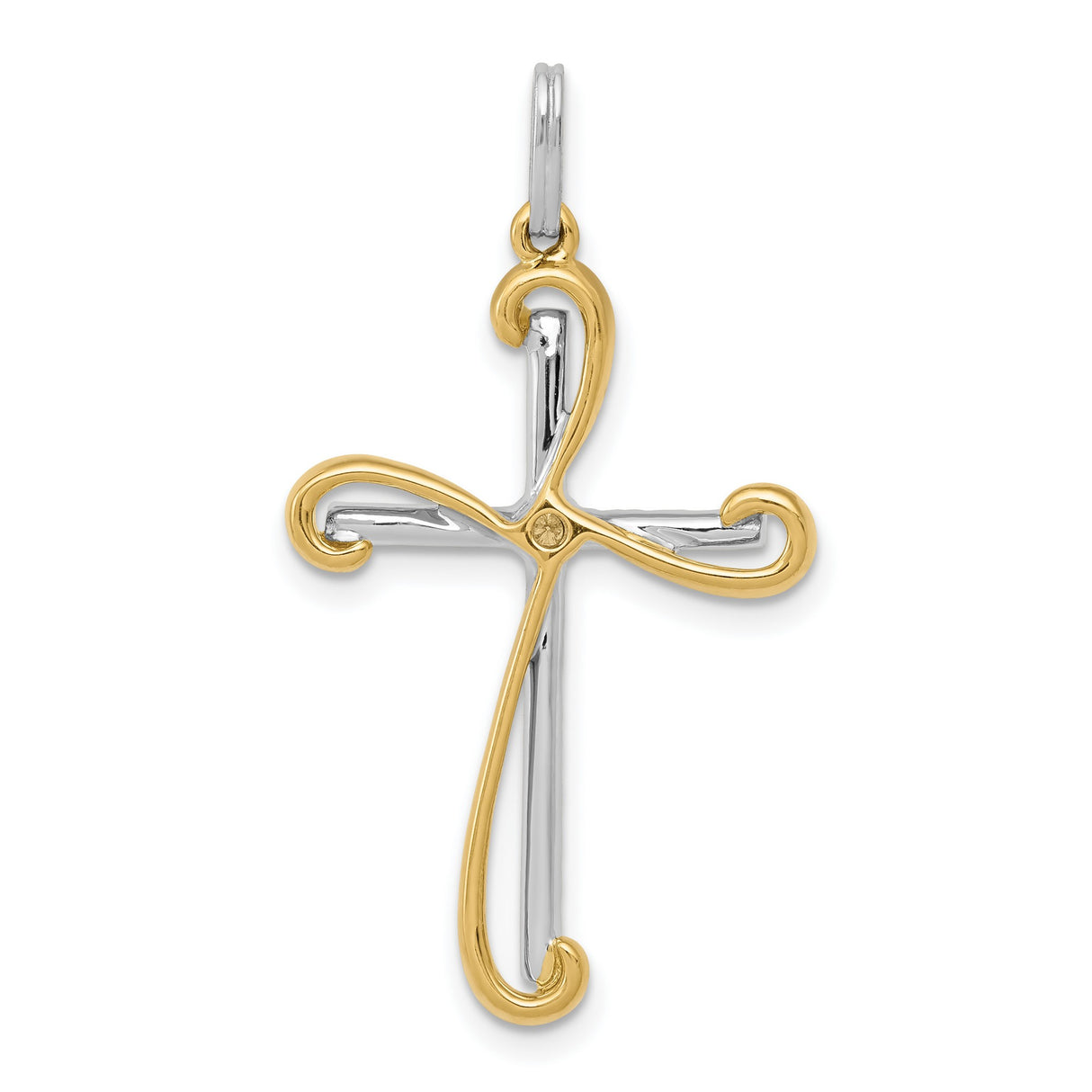 14k Multi-Tone Gold Diamond Cross Pendant with Pavé Accents, Religious Charm for Men and Women