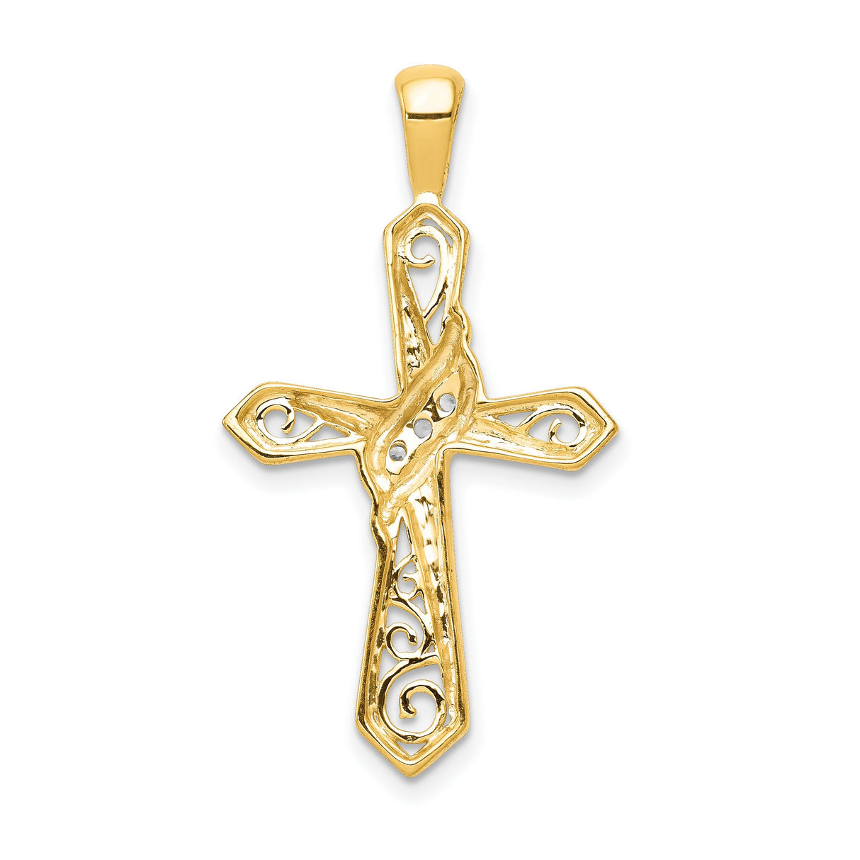 10k Yellow Gold Filigree Cross Pendant with Diamond Accent, Religious Charm