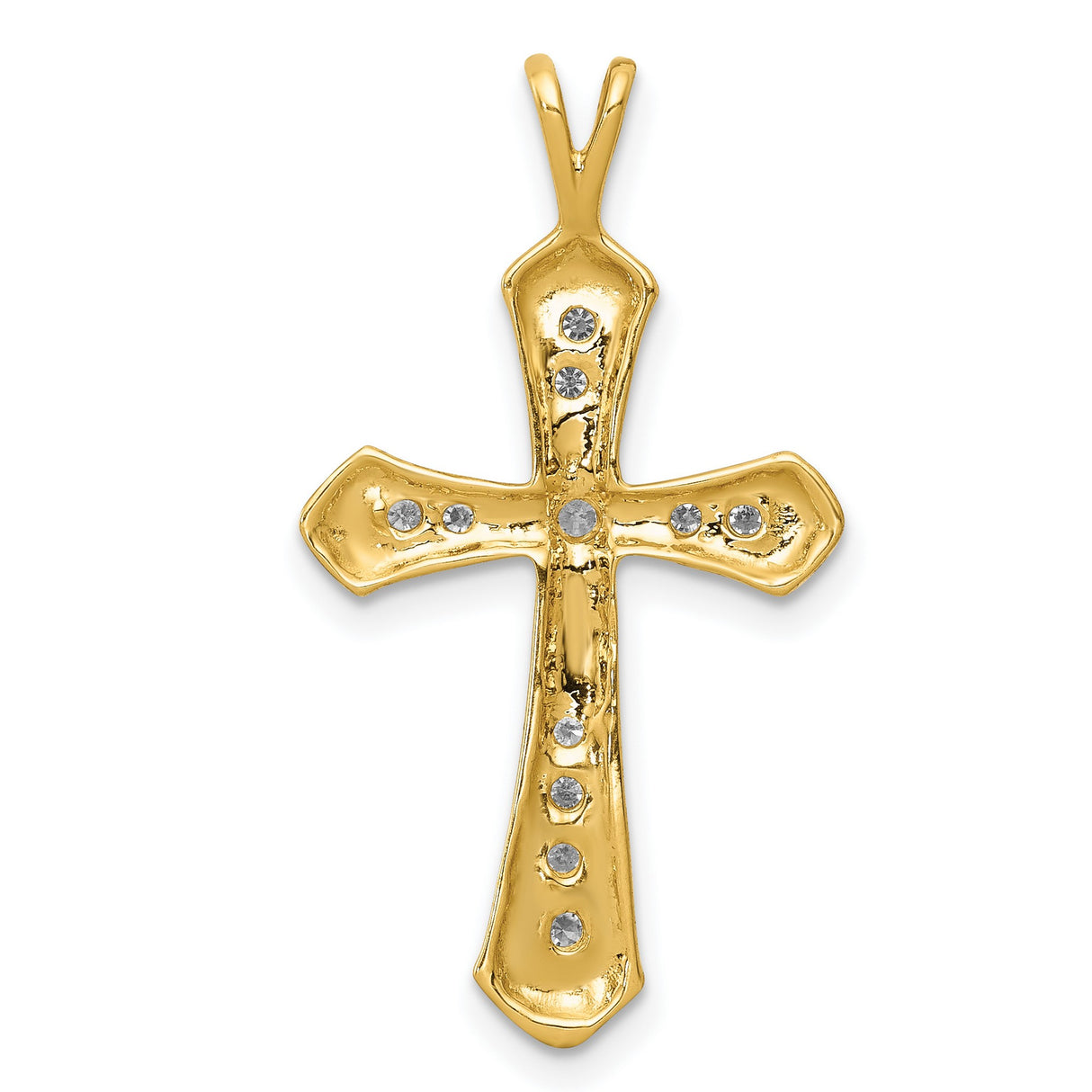 14k Yellow Gold Cross Pendant with Diamonds, Sleek Tapered Religious Design for Men and Women