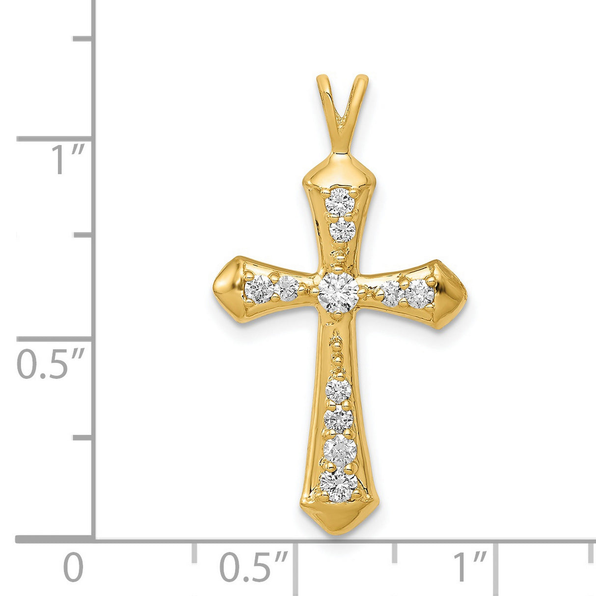 14k Yellow Gold Cross Pendant with Diamonds, Sleek Tapered Religious Design for Men and Women