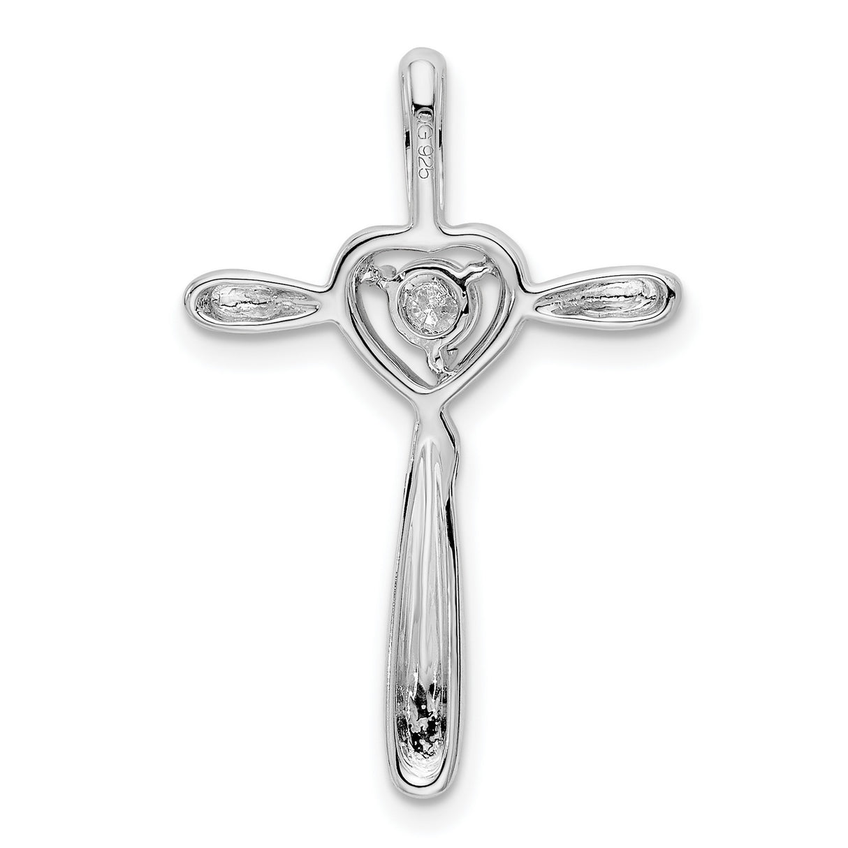 14k White Gold Cross Pendant with Diamond Accent and Heart Design for Women