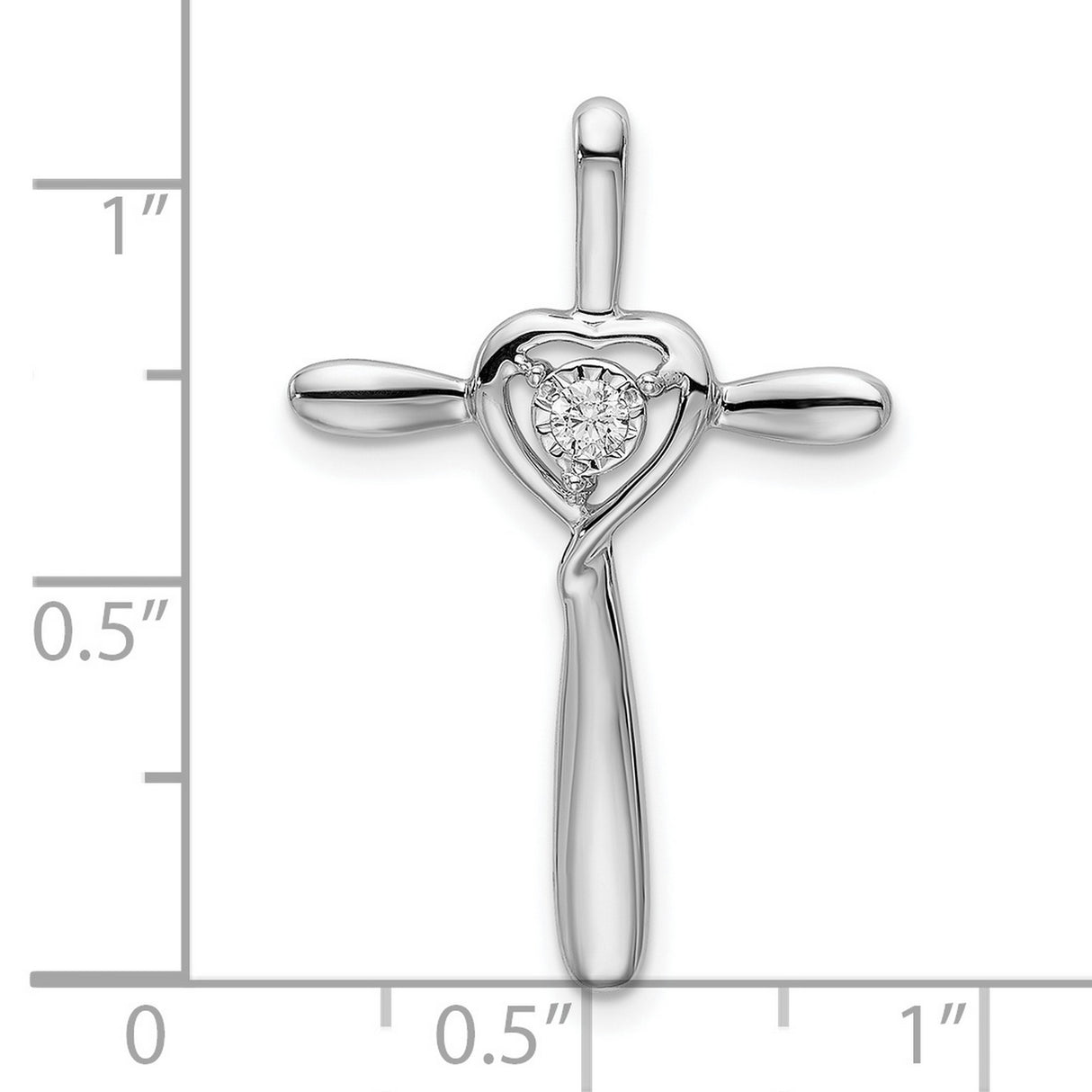 14k White Gold Cross Pendant with Diamond Accent and Heart Design for Women