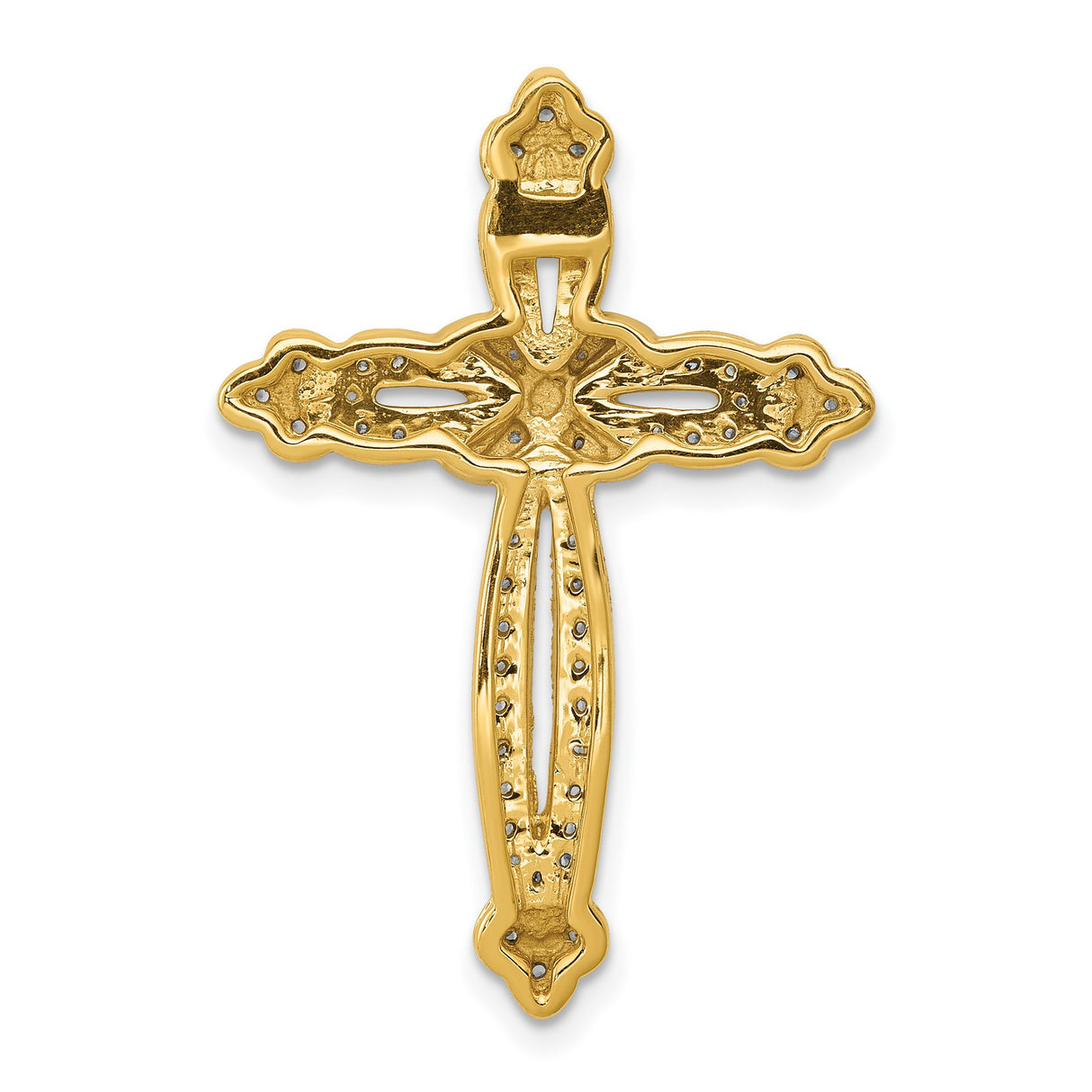 14k Yellow Gold Cross Pendant with Pavé Diamonds, Ornate Faith Jewelry for Men and Women