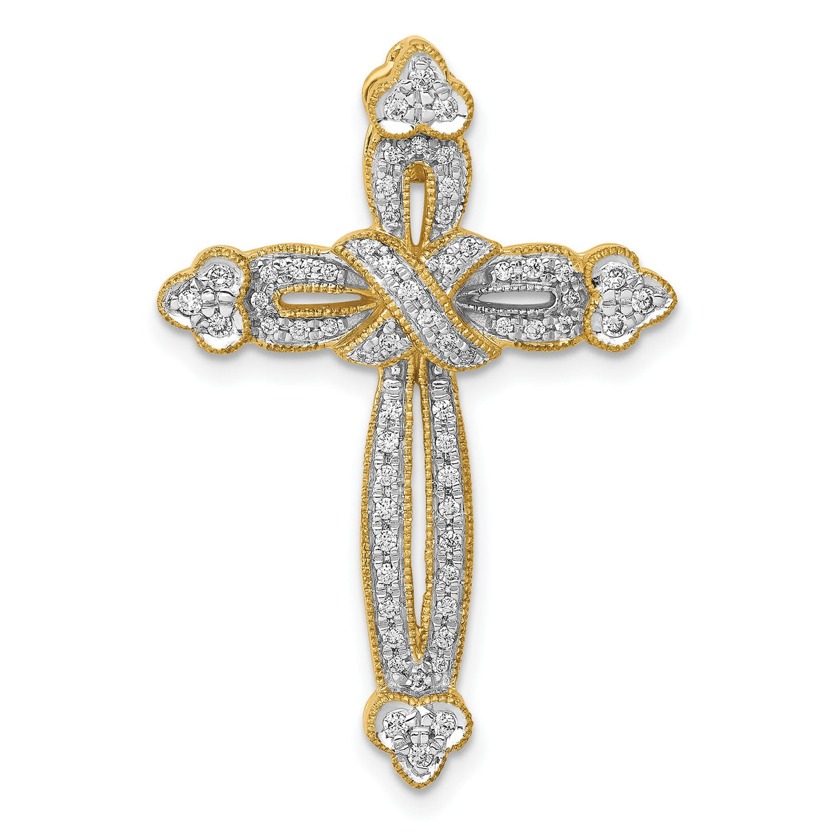 14k Yellow Gold Cross Pendant with Pavé Diamonds, Ornate Faith Jewelry for Men and Women