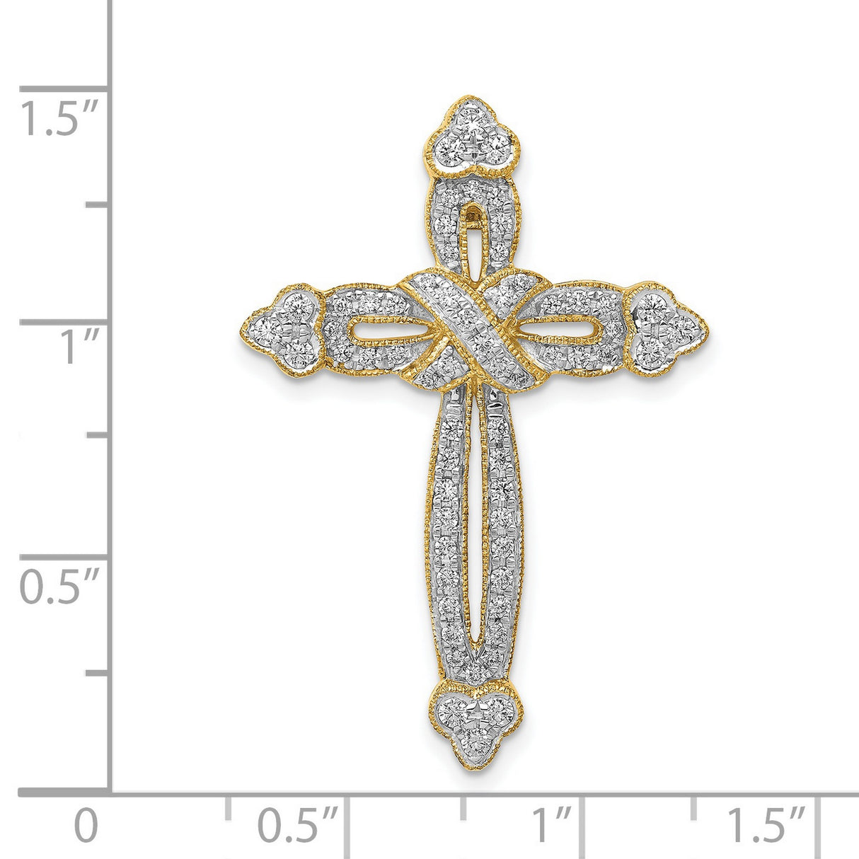 14k Yellow Gold Diamond Budded Cross Pendant with Pavé Set Diamonds and Clover Tip Design