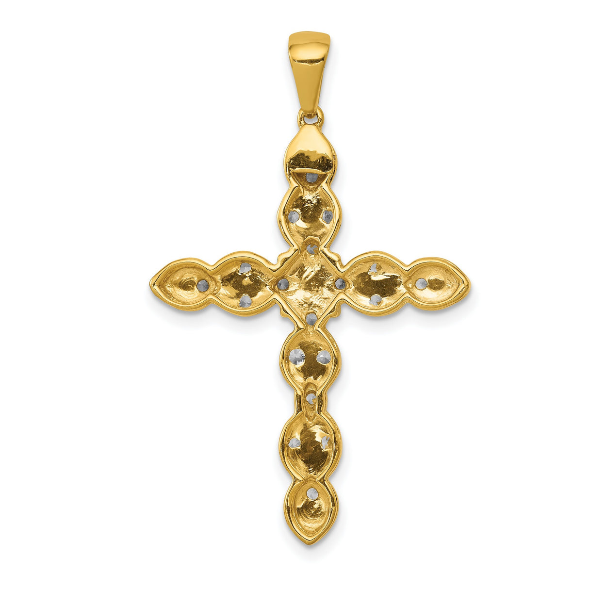 14k Yellow Gold Cross Pendant with Diamond, Classic Polished Religious Charm